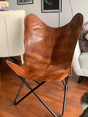 Handmade Vintage Tan Leather Buffalo Butterfly Chair Relax Arm Chair