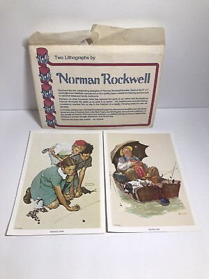 #ad VINTAGE Norman Rockwell Lot Of 2 1972 Art Lithograph Canvas Reprints 5x7