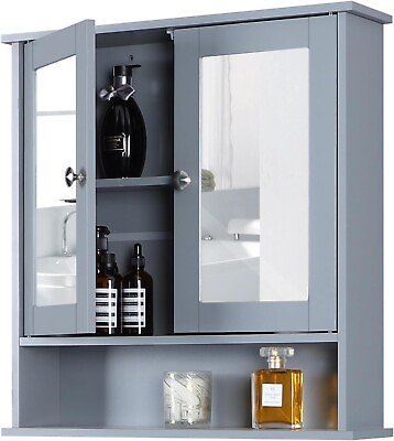 #ad Bathroom Cabinet Wall Mount Medicine Cabinet Adjustable Shelves w 2 Mirror Door