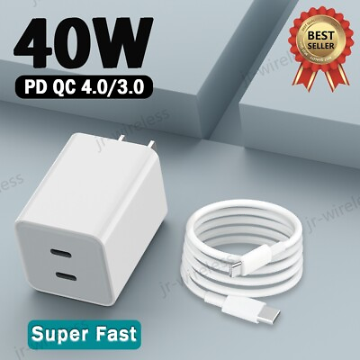 40W Fast Charger USB C Type C Power Adapter Cable For iPhone 15 14 13 12 Pro Max