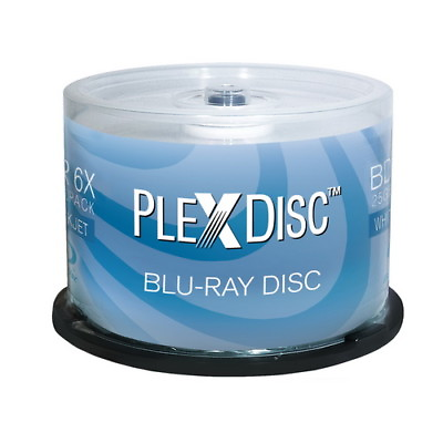 50 PlexDisc 6X Blank BD R Blu Ray 25GB White Inkjet Hub Printable Disc 633 214