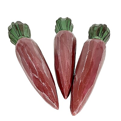 Metallic Antique Maroon Wooden Carrot Set Hand Painted Spring Easter Decor