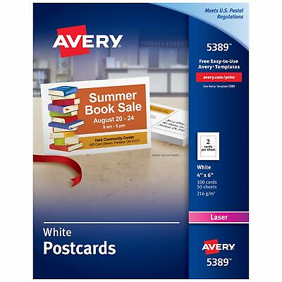 Avery Printable Cards Laser Printers 100 Cards 4 x 6 U.S. Post Card Size