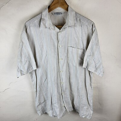 St Michael Men#x27;s Large Short Sleeve Button Up Shirt Vintage Striped White