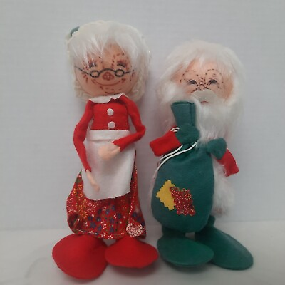 #ad Vintage Mr and Mrs Santa Claus Felt Dolls Christmas Decor Ornaments Japan