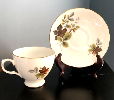 #ad VTG Queen Anne Bone China CUP amp; SAUCER England #8285 Fall Leaves Ridgway Pottery