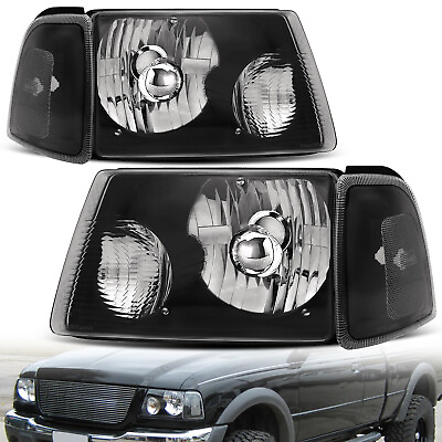 #ad BLK Headlights For 2001 2011 Ford Ranger Clear Corner Turn Signal Light Pair Set