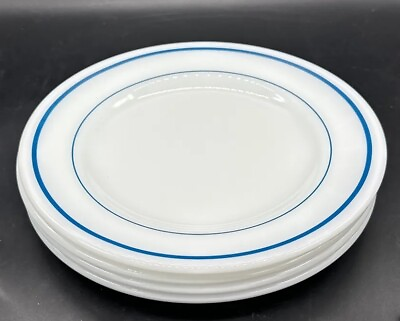 #ad Set Of 4 Vintage Pyrex Tableware By Corning 8.75” Plates Blue Bands #703