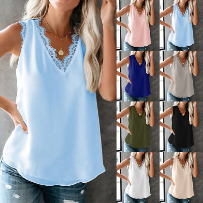 #ad US Women Sleeveless Solid Vest T Shirt Ladies Summer Casual Tank Tops Tee Blouse