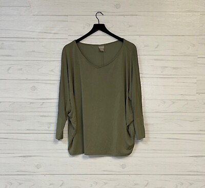 #ad Chicos t shirt womens size 3 long sleeve v neck solid green top stretch