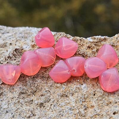 #ad 10 Pink Opalescent Vintage Glass Beads Smooth Angular DIY Jewelry Making