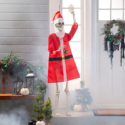 Large Posable Skeleton Santa Outfit Halloween Home Decor 3 Pieces