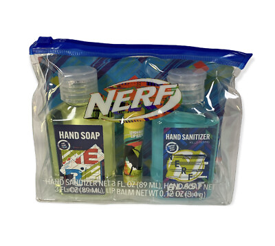 #ad NERF Kids Gift Set Hand Soap 3 fl oz Lip Balm 0.12 oz Kit In w Travel Bag NEW