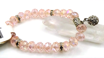 Pink Faceted Genuine Crystal Bead amp; Ball Charm Stretch to Fit Bracelet