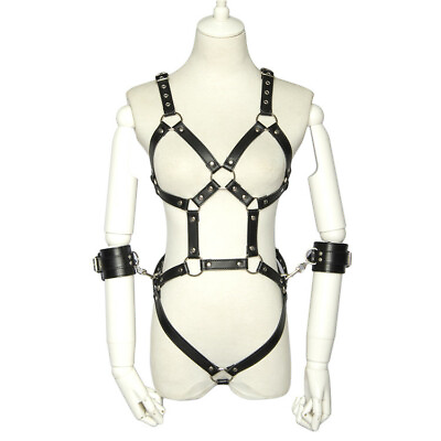 #ad Bondage PU Leather Armbinder Straitjacket Body Harness Cuffs Chastity Belt BDSM