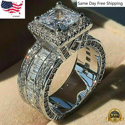 Gorgeous Women Silver Plated Wedding Ring White Size 5 11 Simulated glass