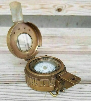 Solid Brass Antique Compass Marine Solid Gift British Military Prismatic Pocket