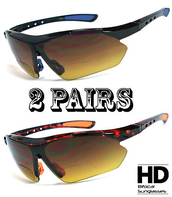 #ad 2 Pairs HD Amber Anti Glare Lens Inner Bifocal Sun Reader Sunglasses Mens Womens