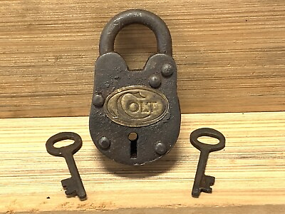 Colt Gate Lock W 2 Working Keys amp; Antique Vintage Finish Brass Tag W Colt Logo