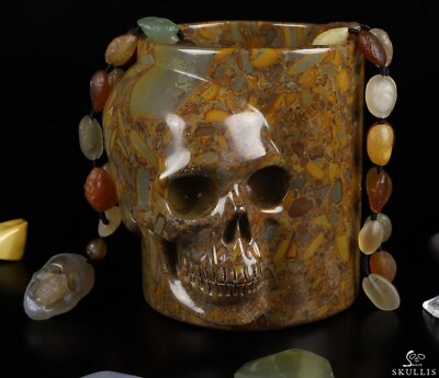 #ad 4.5quot; Bamboo Stone Carved Crystal Skull Storage tank Crystal Healing