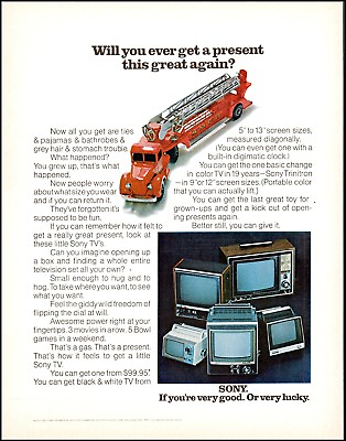 1970 Toy fire truck ladder Sony color televisions vintage photo print ad adL36