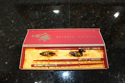 #ad Vintage 3 Chopsticks With 2 Duck Rests in Gift Box