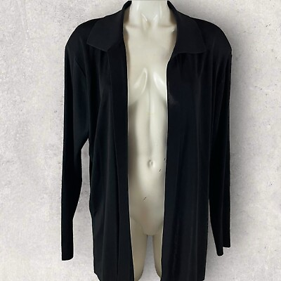 #ad Misook Cardigan Top Womens Large Black Open Front Sleeve Work Career Office F208