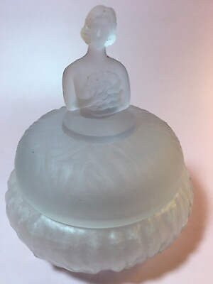 #ad Vtg White Satin Glass Women Lady Trinket Powder Vanity Dish ca. 1930 Nice Dish