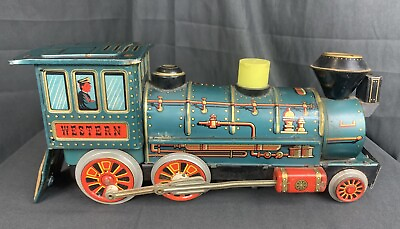#ad ✨Vintage Antique Trade Mark Modern Toys Litho Tin Western Toy Train Engine 13”