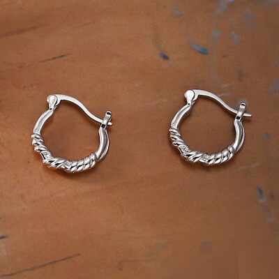 #ad 1 Pair Women 925 Sterling Silver Hinged Huggie Hoop Earrings Small Earrings