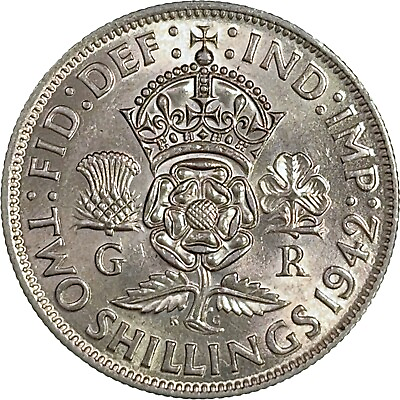 #ad GREAT BRITAIN. 1942 Florin Silver KGVI 2 Shillings aub