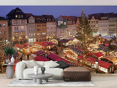 3D Christmas City Night View Wallpaper Wall Mural Self adhesive Removable 573