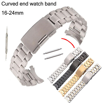 Curved Stainless Steel Metal Watch Band Strap Clasp Solid For Samsung12 24mm