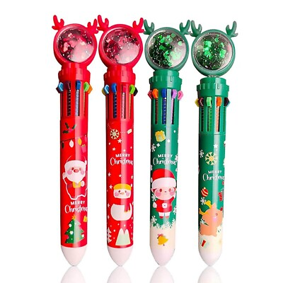 #ad 10 Colors Christmas Ballpoint Pens Retractable Push Type Ballpoint Pen8297