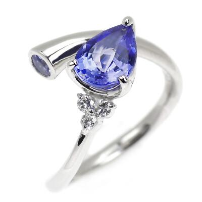 #ad Pt900 Pear Shape Tanzanite Diamond Ring 1.57ct D0.09ct Auth free shipping from