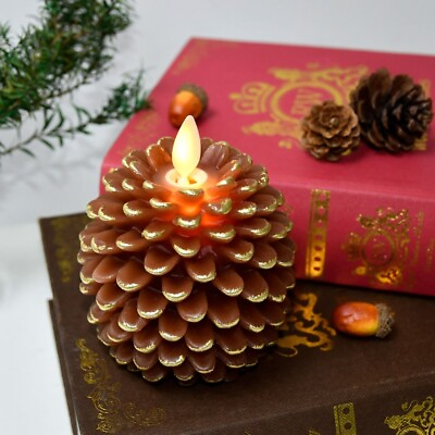 Luminara Pine Cone Candles Unscented Battery Operated Flameless with Timer 2PCS