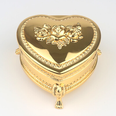 #ad GOLD TIN ALLOY HEART MUSIC BOX : MERRY GO ROUND OF LIFE