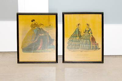 #ad Framed Giclee Prints: French Women#x27;s Fashion pair of lithographs 1855