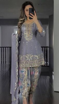 #ad DRESS BOLLYWOOD SUIT PAKISTANI INDIAN WEDDING DHOTI TOP SALWAR KAMEEZ PARTY WEAR