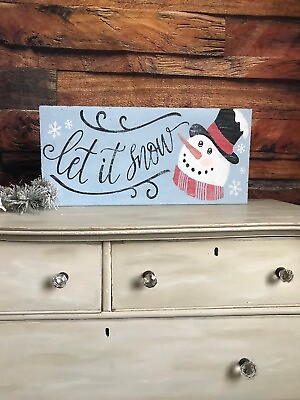 #ad Winter Decor Snowman Sign Let It Snow Christmas Decor Holiday Wood Sign
