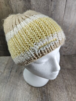 #ad Dakine Yellow Rings Beanie knit Hat Women#x27;s One Size Yellow and white