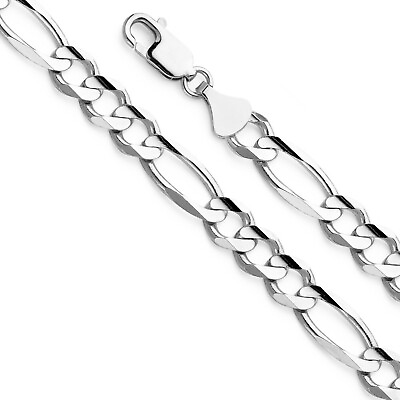 #ad 10K White Gold Solid 2.5mm Womens Italian Figaro Link Chain Pendant Necklace 16quot;