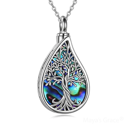 #ad Maya#x27;s Grace Urn Necklaces for Ashes Tree of Life Pendant Abalone Shell Tree of