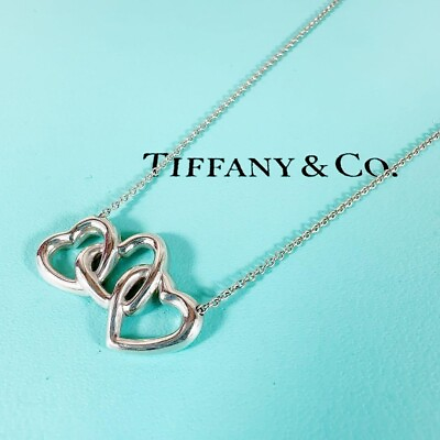 #ad Tiffanyamp;Co. Triple 3 Open Heart necklace Elsa Peretti Sterling Silver 925