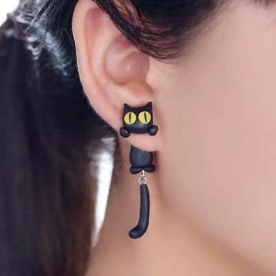 Handmade Cat Earring Yellow Eyes Black Cat 🐈