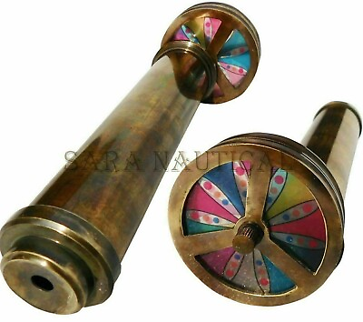 #ad Nautical Antique Vintage Brass Double Rotation Wheel Kaleidoscope Gift item