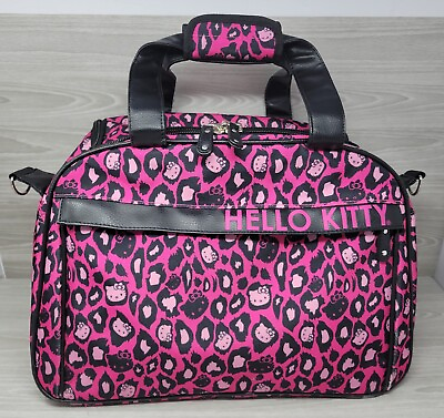 Loungefly Hello Kitty Pink Black Leopard Duffel Travel Bag Weekender NO STRAP