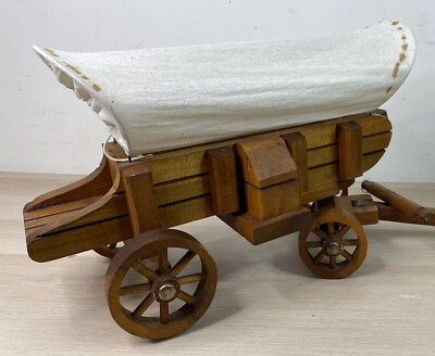 #ad Vintage Handmade Wooden Realistic Covered Wagon Western Decor 17” Body 30” Total