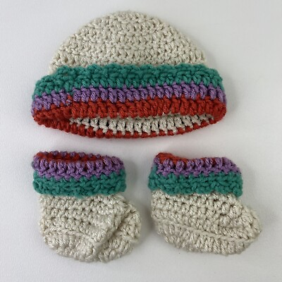 #ad Handmade Crochet Knit Baby Bonnet Hat amp; Shoes Booties Multi Color 0 3 Months