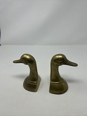 #ad Solid Brass Duck Head Book Ends Vintage Unpolished